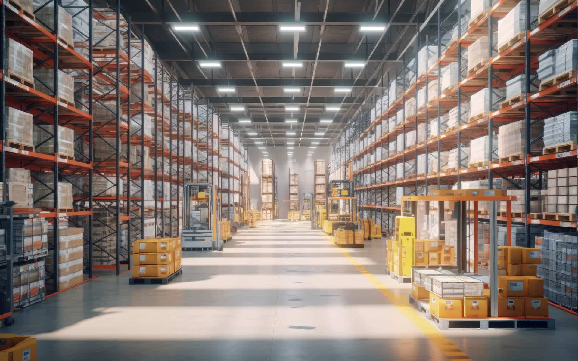 Large contemporary open warehouse with full and tall racking